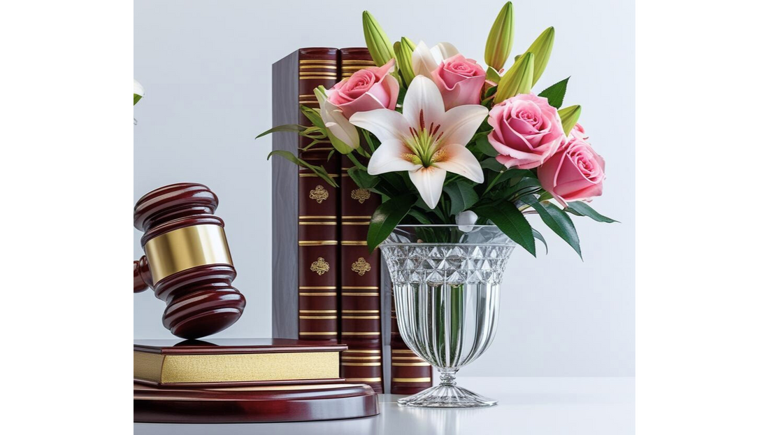 Internet Marketing for Bankruptcy Attorneys in Cleveland Informational Blog - Image of Gavel, Flowers, Books on Desk