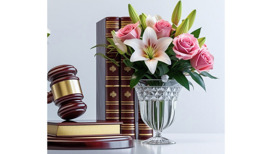 Internet Marketing for Bankruptcy Attorneys in Cleveland Informational Blog - Image of Gavel, Flowers, Books on Desk